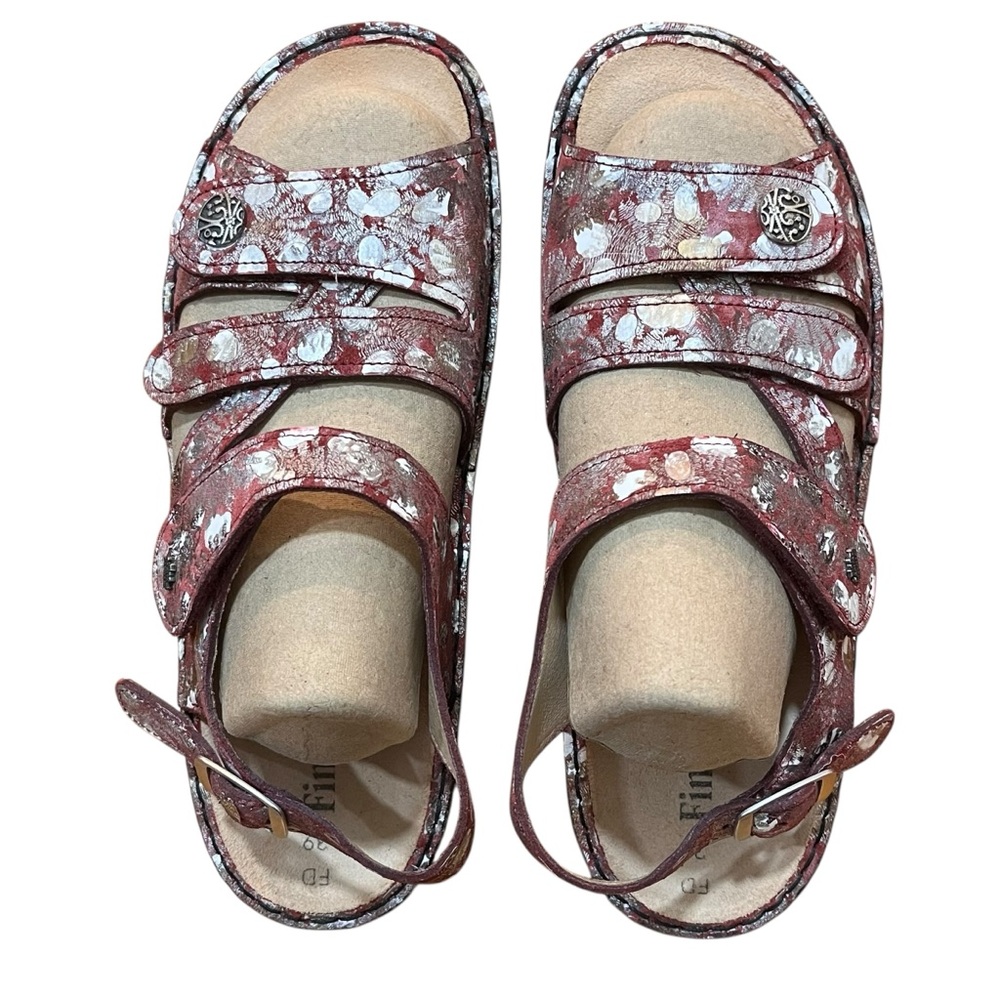 Finn Comfort Silver Floral Sandals Burgundy Arch Support Vacation Travel 39 - Picture 4 of 16